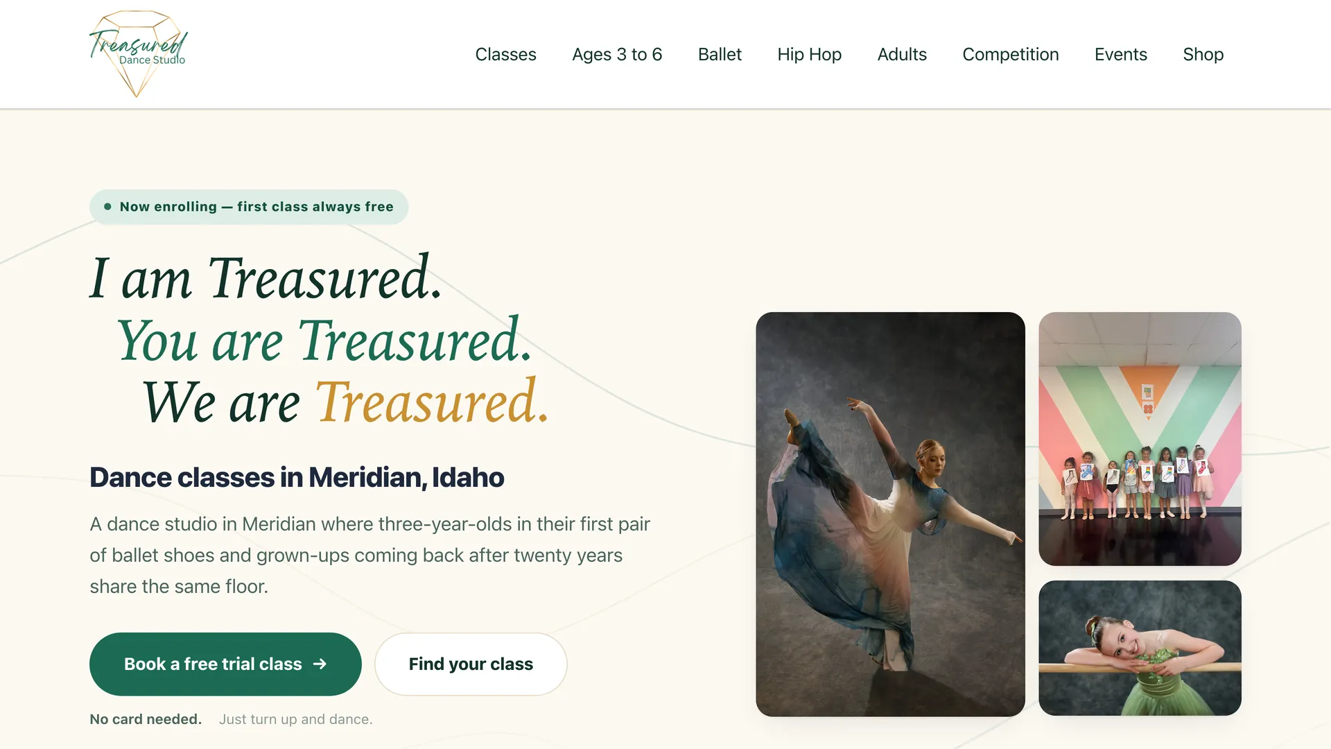 Treasured Dance Studio website homepage